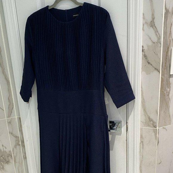 Wrong Side Of Right Women’s Navy Blue Pleated Front Animal Print Dress Size L - Picture 1 of 11